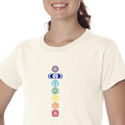 Ladies Yoga T-shirt 7 Colored Chakras Organic Tee Shirt Ladies Yoga T-shirt 7 Colored Chakras Organic Tee Shirt