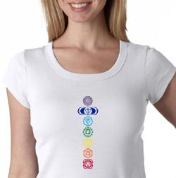 Ladies Yoga T-shirt 7 Colored Chakras Scoop Neck Shirt Ladies Yoga T-shirt 7 Colored Chakras Scoop Neck Shirt