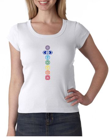 Ladies Yoga T-shirt 7 Colored Chakras Scoop Neck Shirt