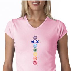 Ladies Yoga T-shirt 7 Colored Chakras V-Neck Shirt Ladies Yoga T-shirt 7 Colored Chakras V-Neck Shirt