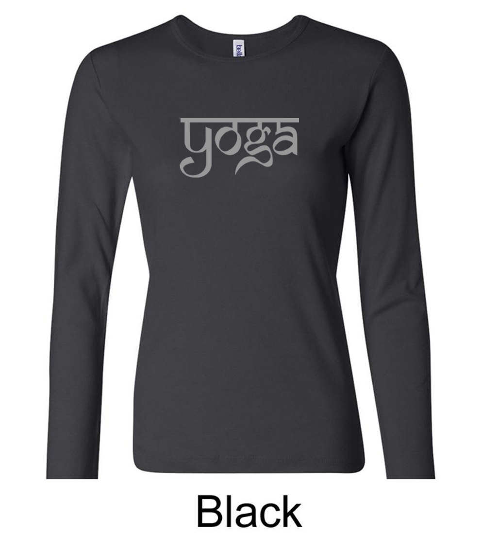 Ladies Yoga Tshirt Sanskrit Yoga Text Long Sleeve Shirt Sanskrit