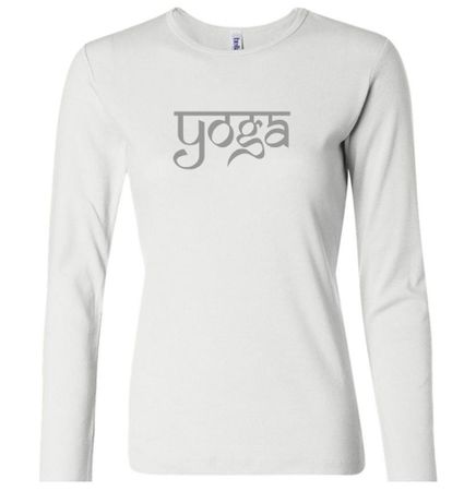 Ladies Yoga T-shirt Sanskrit Yoga Text Long Sleeve Shirt