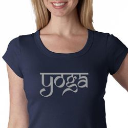 Ladies Yoga T-shirt Sanskrit Yoga Text Scoop Neck Shirt