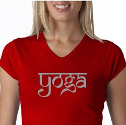 Ladies Yoga T-shirt Sanskrit Yoga Text V-Neck Shirt