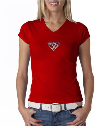 Ladies Yoga T-Shirt Super OM Small Print V-Neck Shirt