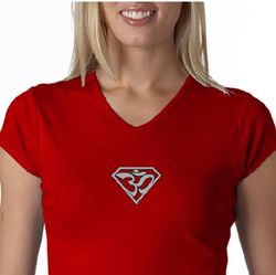 Ladies Yoga T-Shirt Super OM Small Print V-Neck Shirt