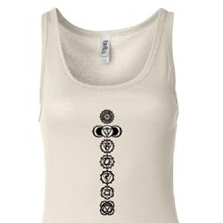 Ladies Yoga Tank Top 7 Chakras Black Print Longer Length Tanktop