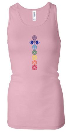 Ladies Yoga Tank Top 7 Colored Chakras Longer Length Racerback Tank