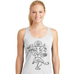 Ladies Yoga Tank Top Black Sketch Ganesha Dry Wicking Racerback