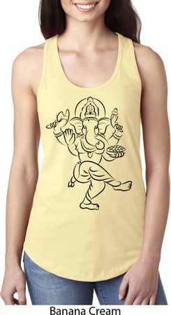 Ladies Yoga Tank Top Black Sketch Ganesha Ideal Racerback