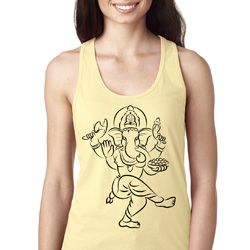 Ladies Yoga Tank Top Black Sketch Ganesha Ideal Racerback