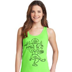 Ladies Yoga Tank Top Black Sketch Ganesha Tanktop