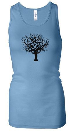 Ladies Yoga Tank Top Black Tree of Life Longer Length Racerback Tank