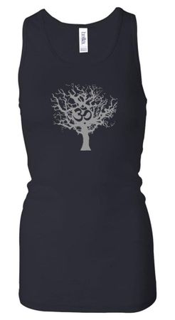 Ladies Yoga Tank Top Grey Tree of Life Longer Length Racerback Tanktop