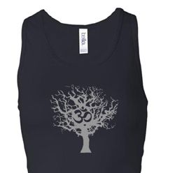 Ladies Yoga Tank Top Grey Tree of Life Longer Length Racerback Tanktop