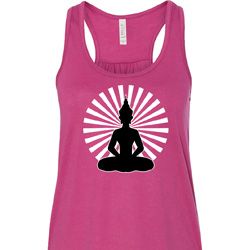 Ladies Yoga Tank Top Meditating Buddha Flowy Racerback Ladies Yoga Tank Top Meditating Buddha Flowy Racerback
