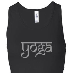 Ladies Yoga Tank Top Sanskrit Yoga Text Longer Length Racerback Tank