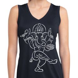 Ladies Yoga Tank Top Sketch Ganesha White Print Dry Wicking Sleeveless