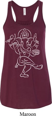 Ladies Yoga Tank Top Sketch Ganesha White Print Flowy Racerback