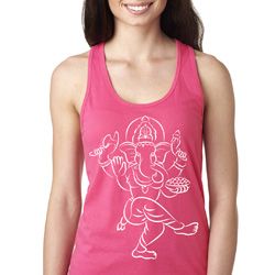 Ladies Yoga Tank Top Sketch Ganesha White Print Ideal Racerback