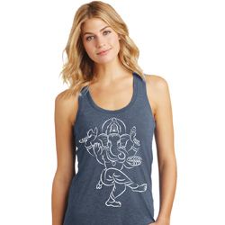 Ladies Yoga Tank Top Sketch Ganesha White Print Racerback