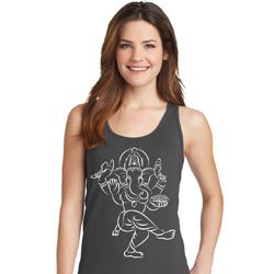 Ladies Yoga Tank Top Sketch Ganesha White Print Tanktop