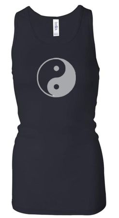 Ladies Yoga Tank Top Yin Yang Big Print Longer Length Racerback Tank