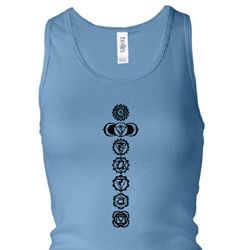 Ladies Yoga Tanktop 7 Chakras Black Print Longer Length Racerback Tank