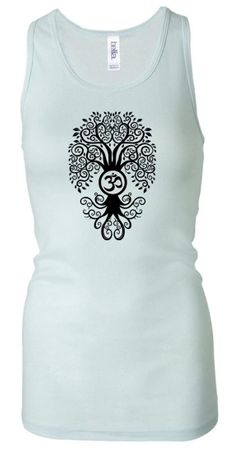 Ladies Yoga Tanktop Black Bodhi Tree Longer Length Racerback Tank