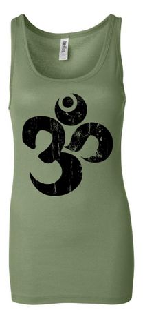 Ladies Yoga Tanktop Black Distressed OM Longer Length Tank Top
