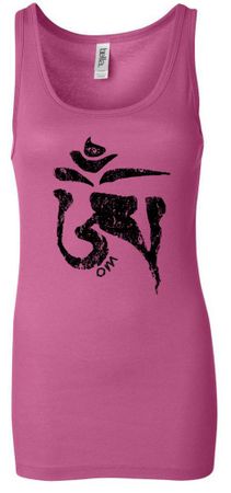 Ladies Yoga Tanktop Black Tibetan Om Longer Length Tank Top