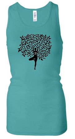 Ladies Yoga Tanktop Black Tree Pose Longer Length Racerback Tank Top