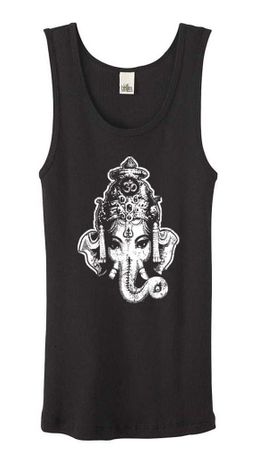 Ladies Yoga Tanktop Ganesha Head Black Organic Tank Top