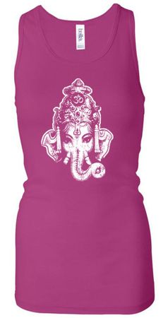 Ladies Yoga Tanktop Ganesha Head Longer Length Racerback Tank Top