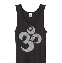 Ladies Yoga Tanktop Grey Distressed OM Black Organic Tank Top Ladies Yoga Tanktop Grey Distressed OM Black Organic Tank Top
