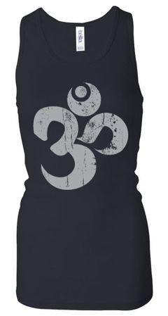 Ladies Yoga Tanktop Grey Distressed OM Longer Length Racerback Tank Top