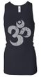 Ladies Yoga Tanktop Grey Distressed OM Longer Length Racerback Tank Top