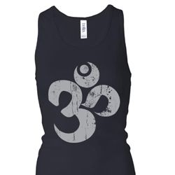 Ladies Yoga Tanktop Grey Distressed OM Longer Length Racerback Tank Top Ladies Yoga Tanktop Grey Distressed OM Longer Length Racerback Tank Top