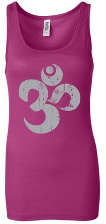 Ladies Yoga Tanktop Grey Distressed OM Longer Length Tank Top