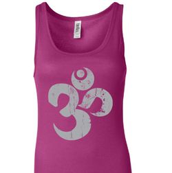Ladies Yoga Tanktop Grey Distressed OM Longer Length Tank Top Ladies Yoga Tanktop Grey Distressed OM Longer Length Tank Top