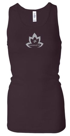 Ladies Yoga Tanktop Grey Namaste Lotus Longer Length Racerback Tank