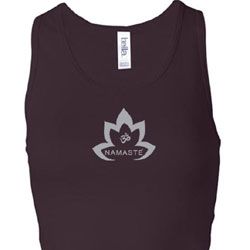 Ladies Yoga Tanktop Grey Namaste Lotus Longer Length Racerback Tank
