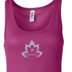 Ladies Yoga Tanktop Grey Namaste Lotus Longer Length Tank Top