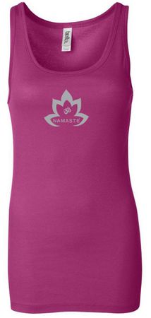 Ladies Yoga Tanktop Grey Namaste Lotus Longer Length Tank Top