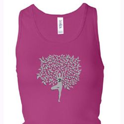 Ladies Yoga Tanktop Grey Tree Pose Longer Length Racerback Tank Top
