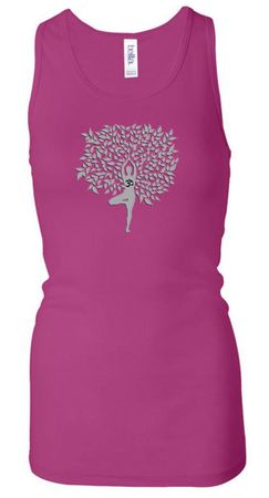 Ladies Yoga Tanktop Grey Tree Pose Longer Length Racerback Tank Top