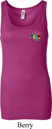 Ladies Yoga Tanktop Hippie Sun Patch Pocket Print Longer Length Tank
