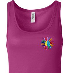 Ladies Yoga Tanktop Hippie Sun Patch Pocket Print Longer Length Tank