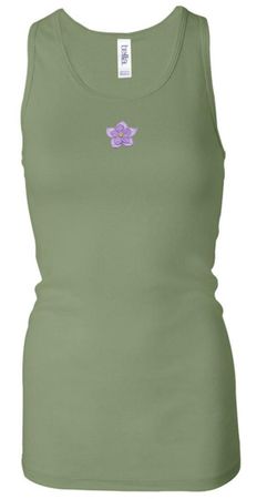 Ladies Yoga Tanktop Layered Flower Patch Longer Length Racerback Tank