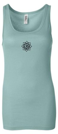 Ladies Yoga Tanktop Lotus OM Patch Small Print Longer Length Tank Top